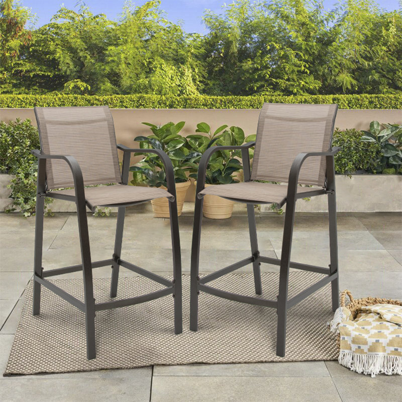 17 Stories 2pcs Outdoor Counter Height Bar Stool Aluminum Patio Stools